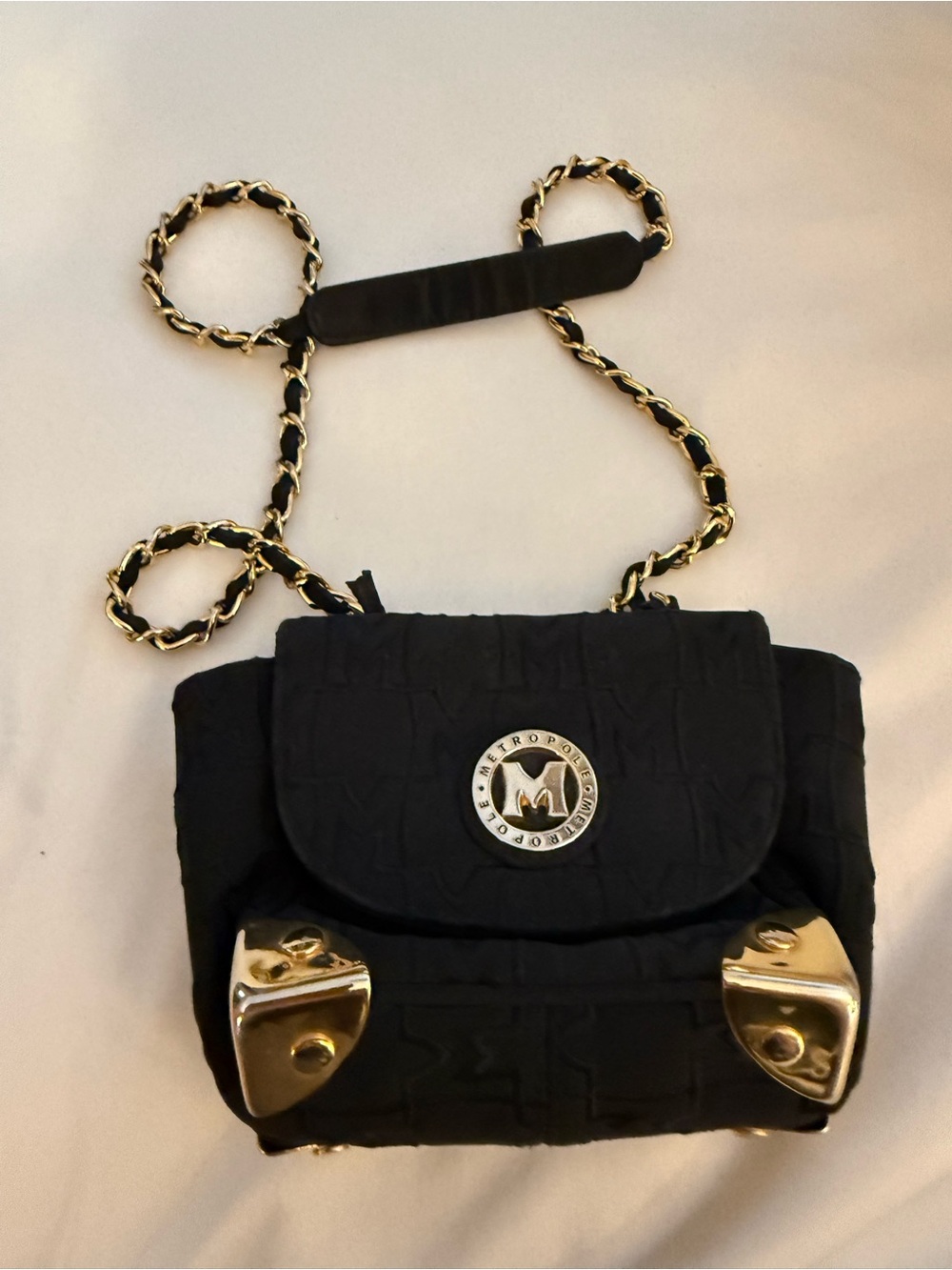 Vintage Metropole Shoulder Bag - Black Monogram with Gold Metallic Accents